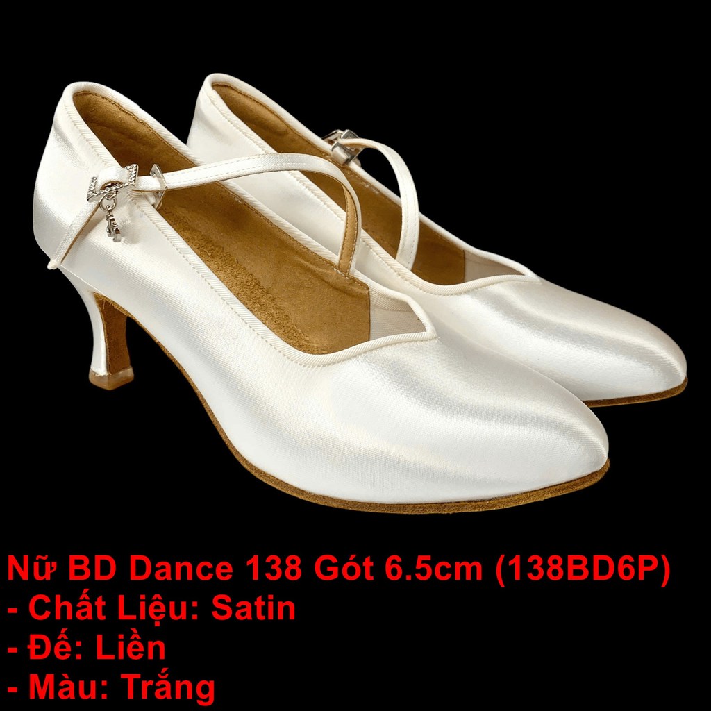 Giầy Khiêu Vũ Dancesports Standard Nữ BD Dance 138 Gót 6.5cm (138BD6P) - Satin Trắng (Tặng túi đựng 