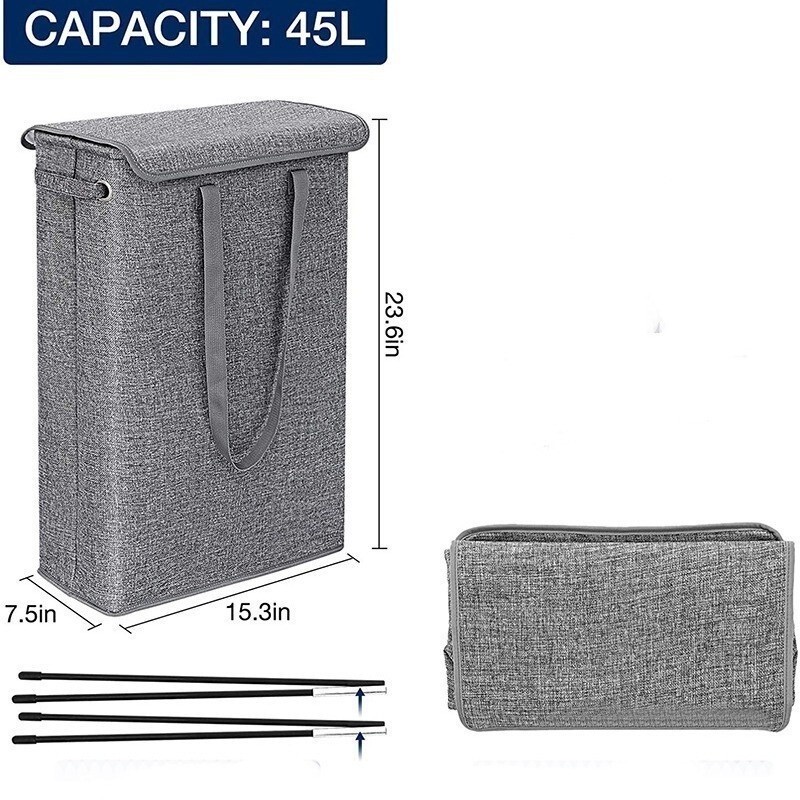 Sg Seller Slotted Cotton Linen Laundry Basket with Lid Narrow Strip Dirty Clothes Basket Narrow Slot