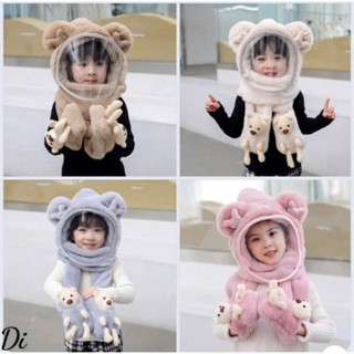  Mũ Len Trùm Đầu Có Kính Chắn Gió Kèm Khăn Quàng Cổ Và Găng Tay Cho Bé Nón Len Lông Cừu Có Bao Tay Cho Bé 4in1 