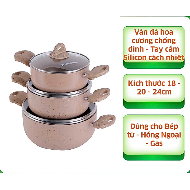 Nồi nhôm chống dính đáy từ Kangaroo KG933 [ 18 - 26cm ] [ dẫn nhiệt tốt - dùng cho mọi loại bếp ]