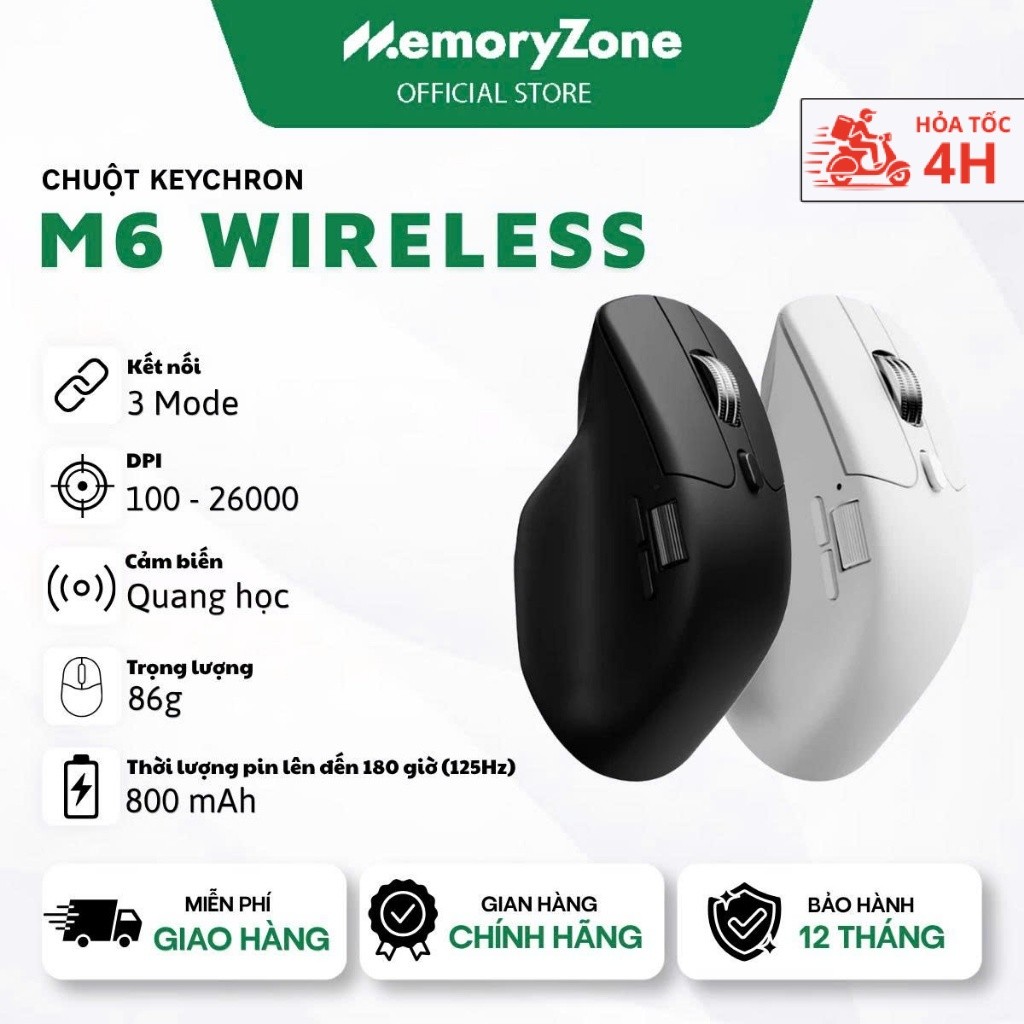 Chuột không dây Keychron M6 Wireless Silent - Công Thái Học, Kết nối 3 Mode, Bảo hành 12 tháng chính hãng | BigBuy360 - bigbuy360.vn