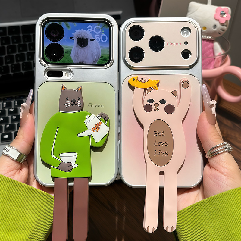 2 in 1 Bracket Cat phone case phone case with holder for iPhone 17 16 15 14 13 12 11 XS Anti-fall