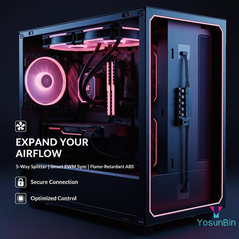 YosunBin] 4 Pin PWM Fan Hub 5 Chiều Splitter 40cm Cáp Lý Tưởng Cho Overcloing Workstation MỚI