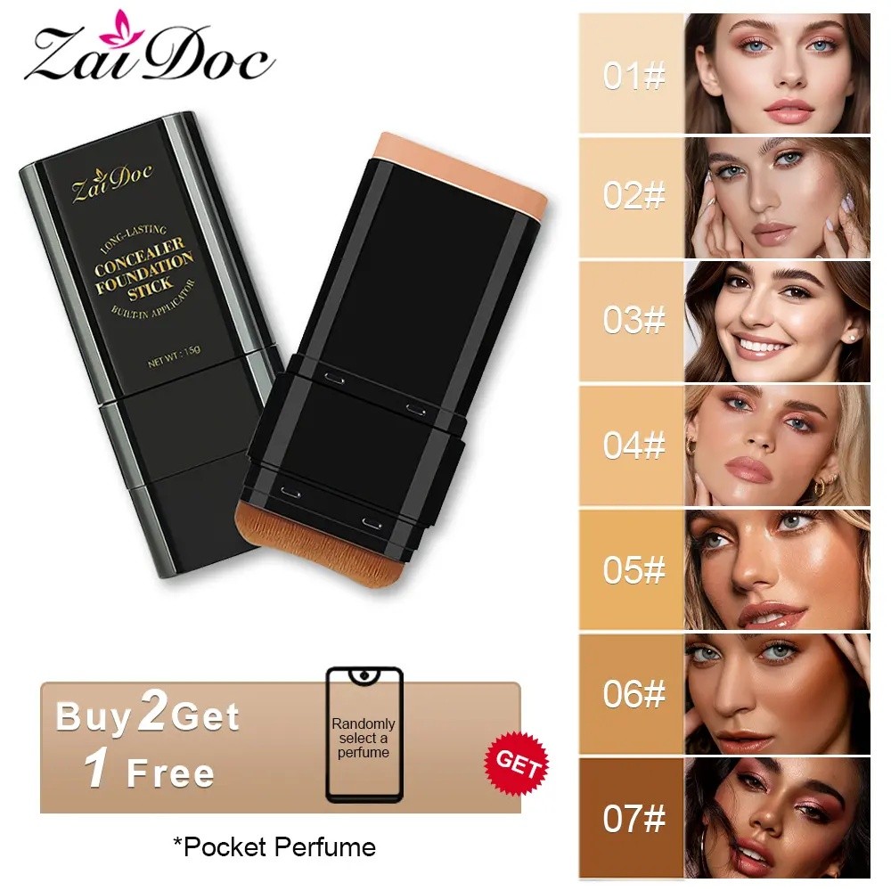 Zaidoc7-colorDual-EndedConcealerFoundationStick, 2 trong 1Long-LastingFoundationandConcealerwithBrus