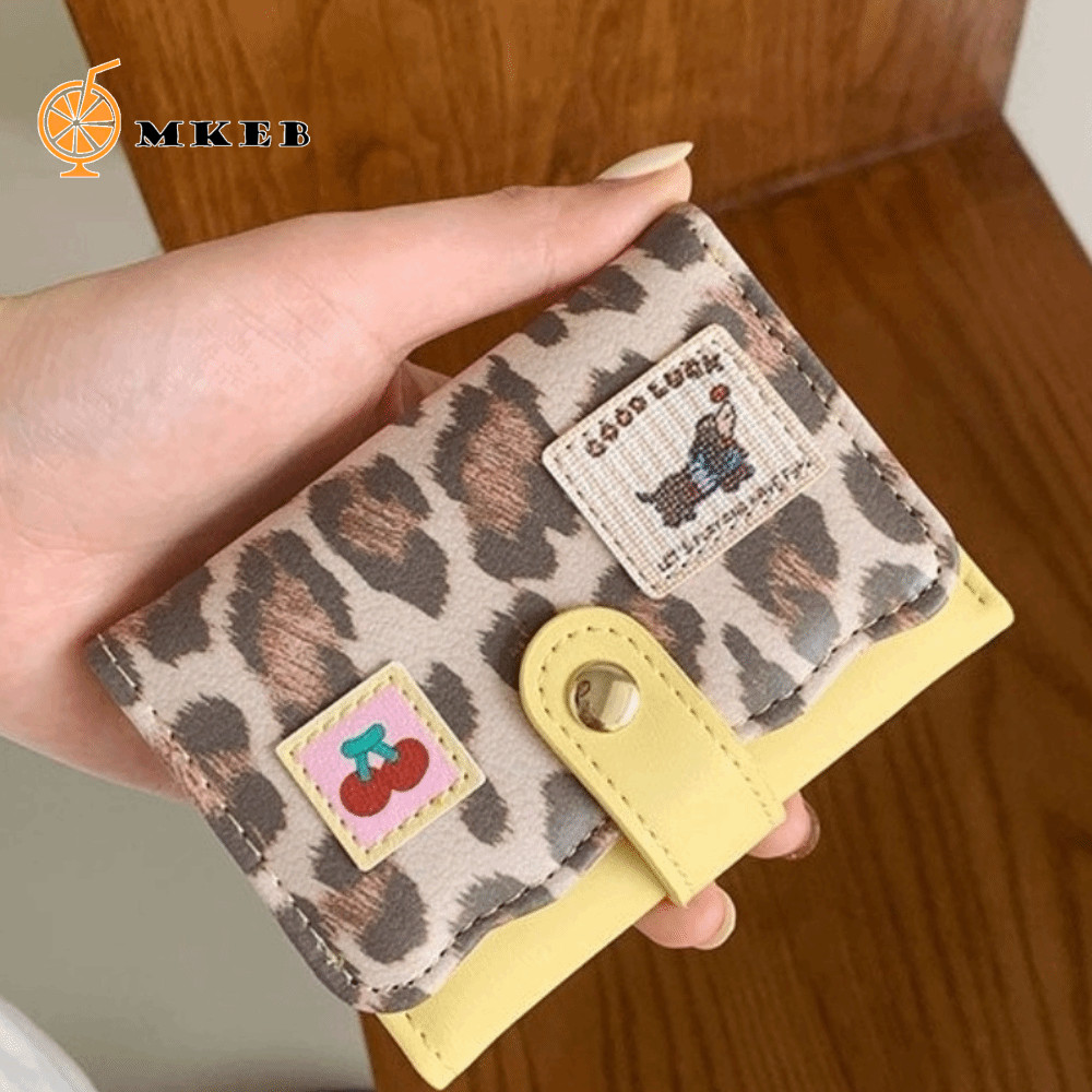 MKEB Polka Dot Trifold Wallet, Little Dog Pu Leather Dachshund Card Holder, Portable Patchwork Sweet