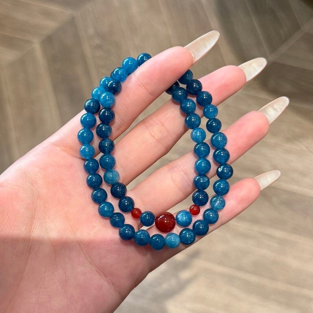 < Qingchuan > Đá Tự Nhiên Kyanite & Trắng Phù Hợp Với Vòng Tay Tự Nhiên Zen Cổ Đính Hạt Vòng Tay Đơn