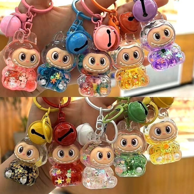 Hot-selling cartoon popular model Bubu liquid sand keychain lafufu pendant acrylic oil-filled doll d