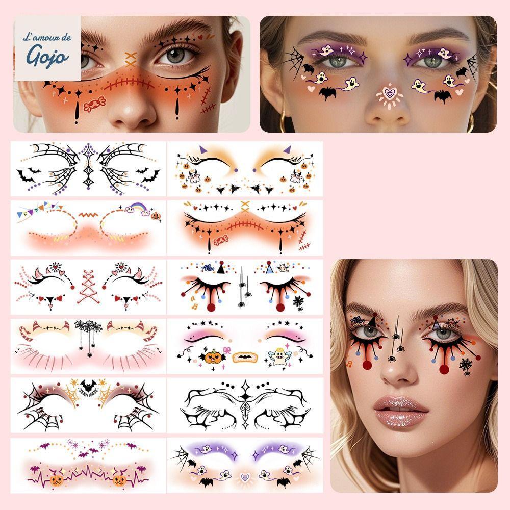 GOJO 12 HÌNH XĂM MẶT HALLOWEEN - MIẾNG DÁN MÁ TẠM THỜI CHỐNG THẤM NƯỚC DÙNG MỘT LẦN, TRANG TRÍ MẶT K