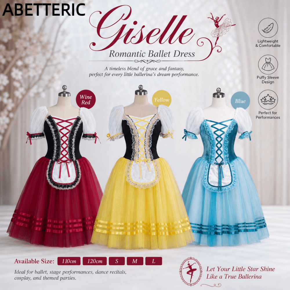 ABETTERIC Giselle Ballet Tutu Dress, Tay phồng Nhung Thể dục dụng cụ khiêu vũ Leotard, Váy vải tuyn 