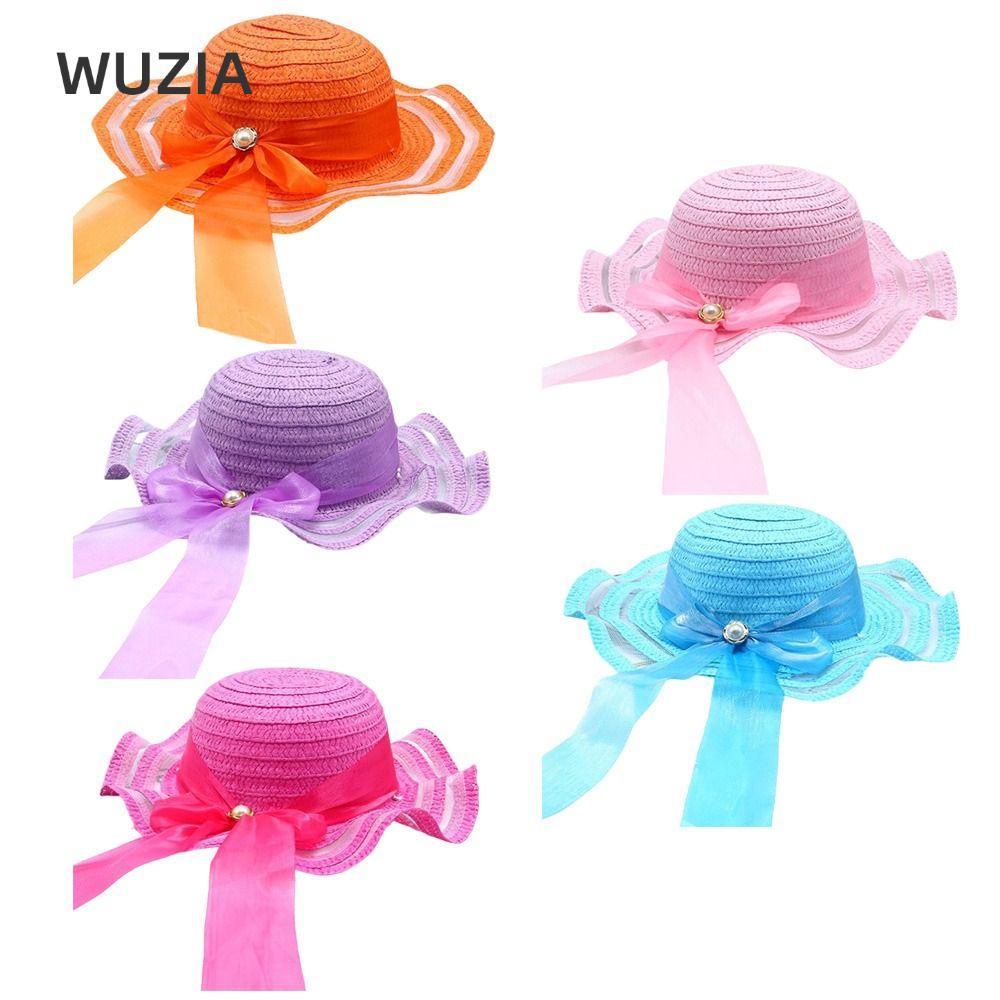 Mũ Rơm WUZIA, Mũ Chống Nắng Vành Rộng 3-7Year, Trang Trí Hoa Ngọt Ngào Handmade Đi Biển Mũ Du Lịch