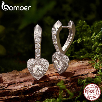 Bamoer Bạc 925 Trái Tim Moissanite Vòng Bông Tai Có Giấy Chứng Nhận Trang Sức Thời Trang Cho Nữ Quà Tặng