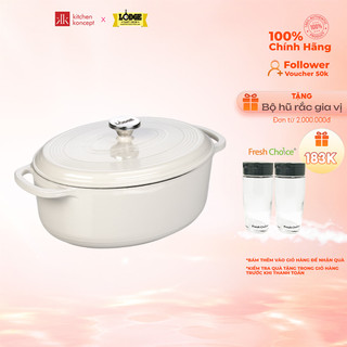 Nồi gang oval phủ men Lodge - Màu trắng 6.6L
