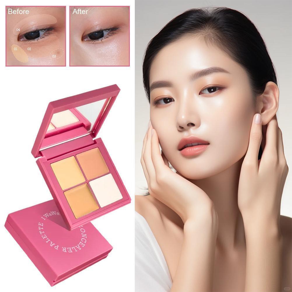 ❈ ▽ ▽✨☆Tấm che khuyết điểm Iwawa Highlight Contour Độ che phủ cao Tấm màu 4 Tấm che khuyết điểm chốn