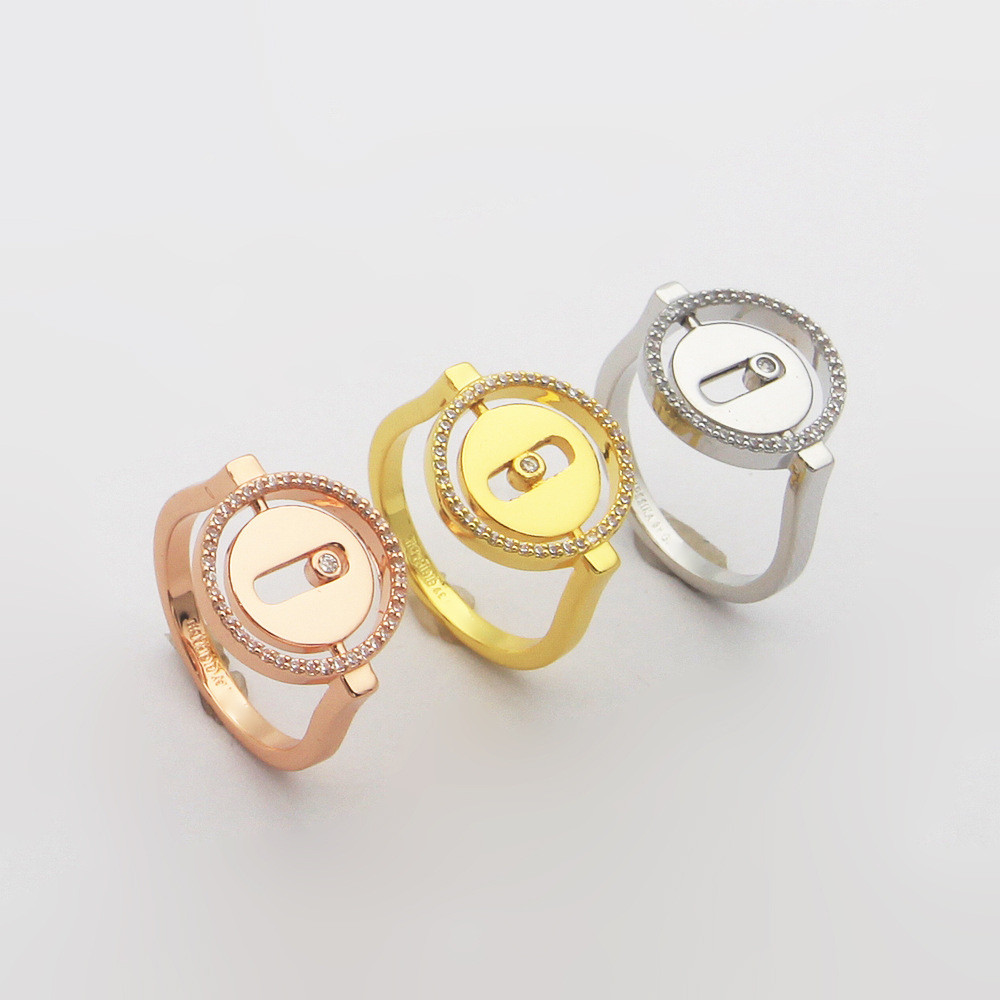 C4LK Flexible diamond band, rotating diamond tag, sliding ring, diamond edge ring, semi-round single