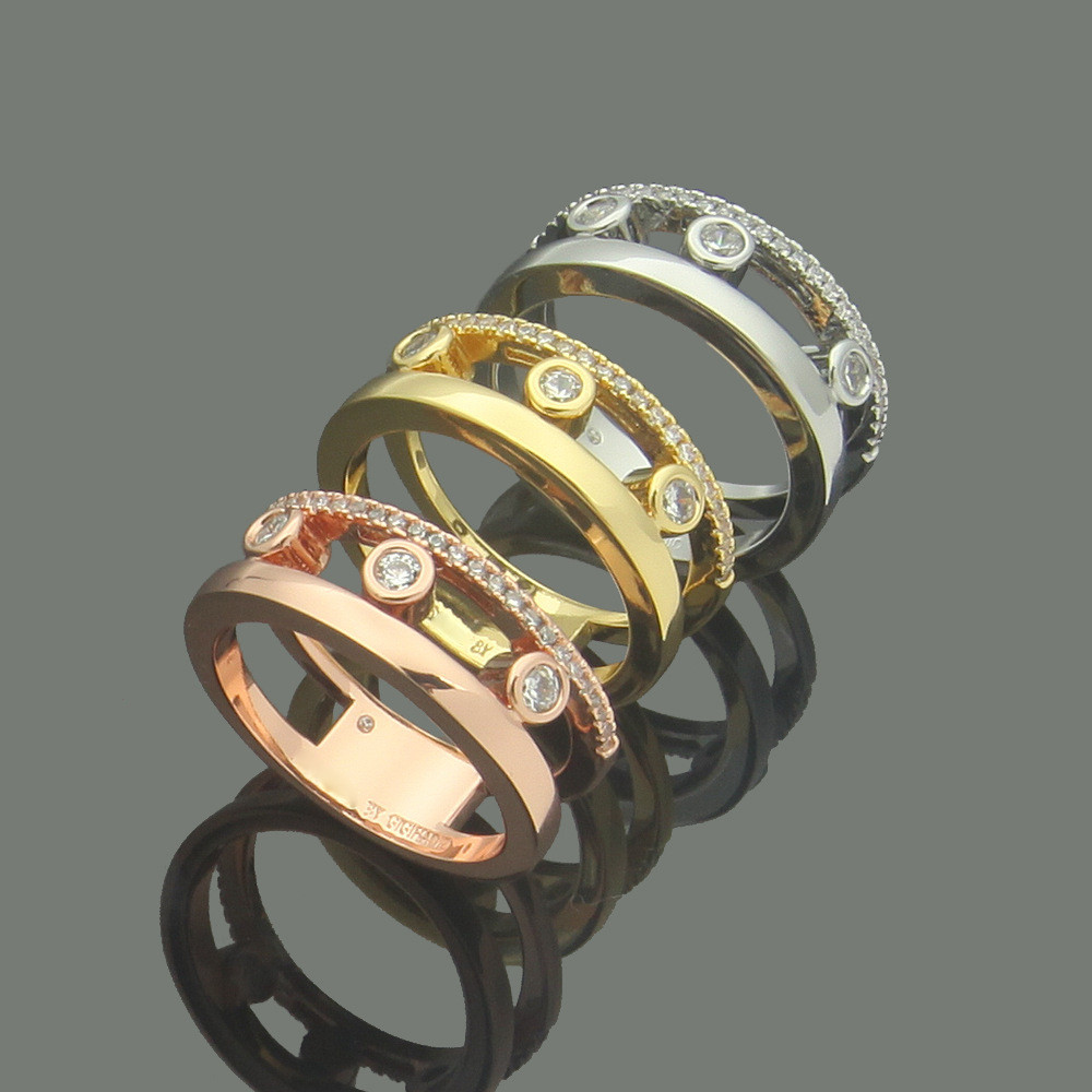 7FZT Diamond Hollow Couple Rings Single Row Three-Stone Sliding Set Diamond Ring
