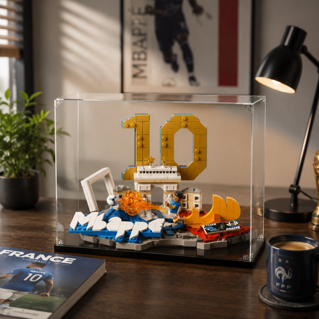 hộp mica trong suốt Acrylic Display Case Dustproof Showcase for LEGO 43013 Kylian Mbappé Football Hi
