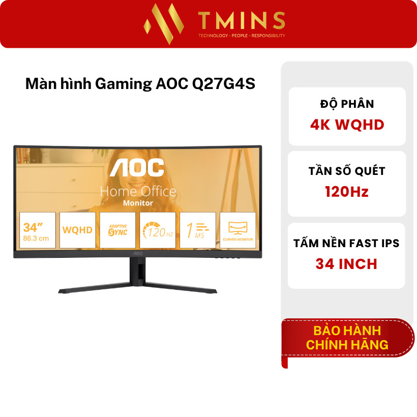 Màn Hình AOC CU34B3E (34 inch/ WQHD/ VA/ 120Hz/ HDR10/ Cong) - Hàng chính hãng