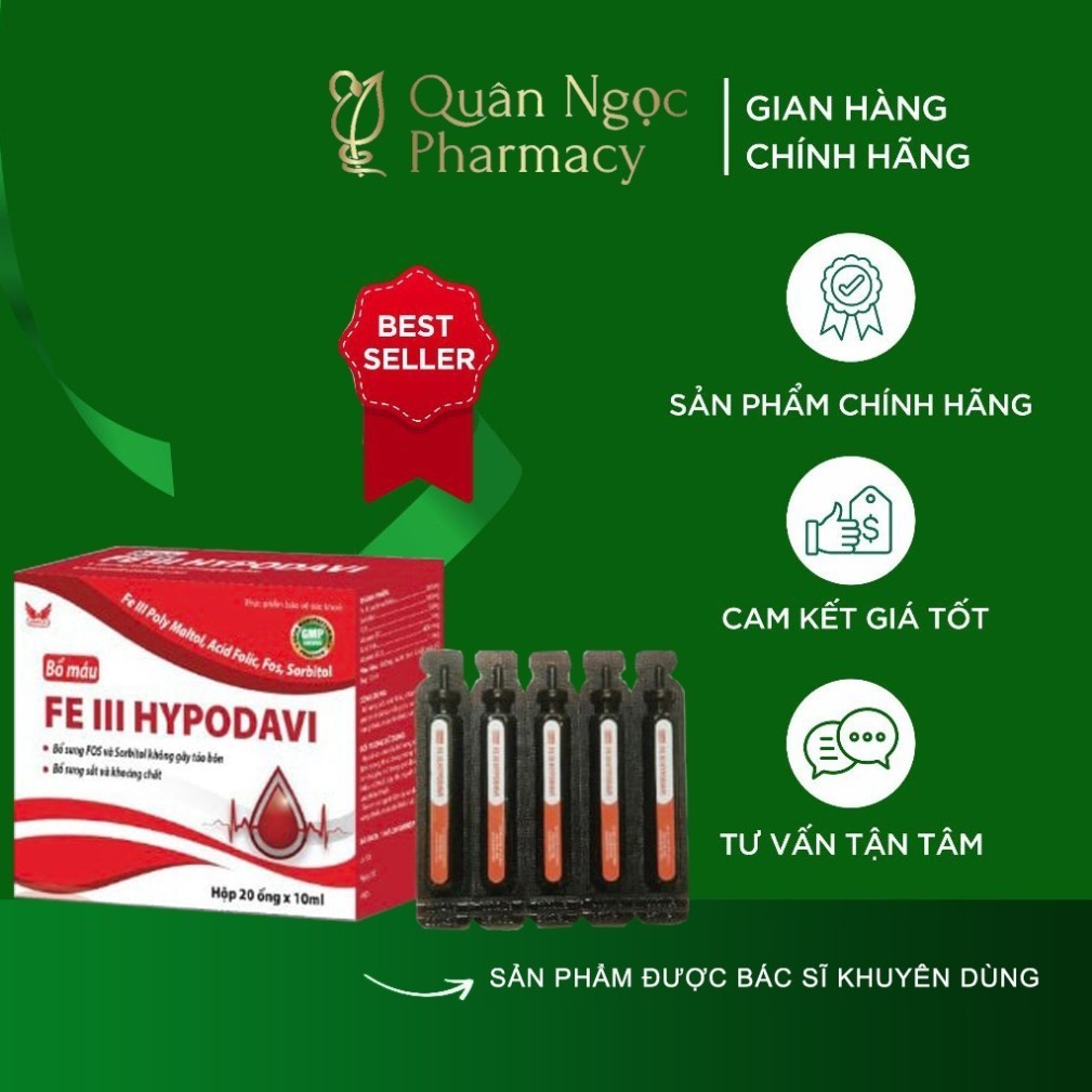 [HÀNG CHUẨN] FE III HYPODAVI Giúp Bổ máu, Bổ sung sắt, Acid Folic, Vitamin B12 Hộp 20 ống - Niva Car