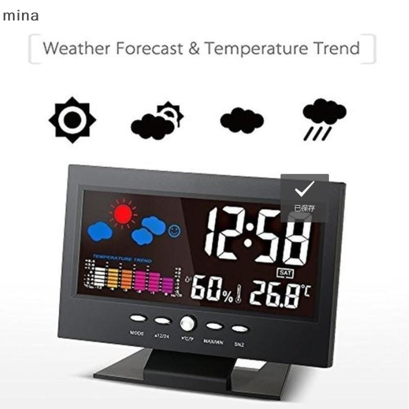 [mina] Màn hình màu LCD Kỹ thuật số Balight Báo động báo động Clo Trạm dự báo thời tiết
