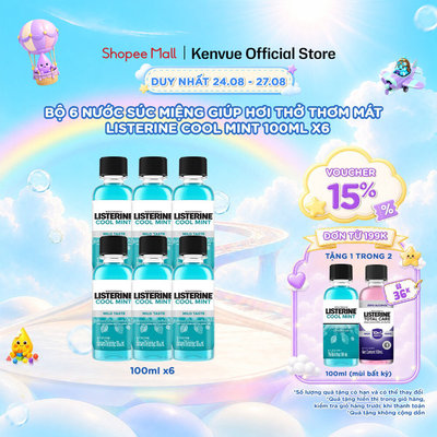 Bộ 6 Chai Nước Súc Miệng Giữ Hơi Thở Thơm Mát Listerine Cool Mint - Dung tích 100ml/chai