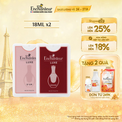 Combo 2 Nước hoa bỏ túi hương thơm sang trọng EDT Enchanteur Luxe Rouge/D'or 18ml - Đạt chứng nhận Safe Perfume và Cruel