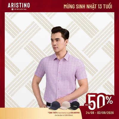 Áo Sơ Mi Nam Kẻ Hồng Aristino Slim Fit Họa Tiết Kẻ Caro Nhỏ ASS114AS3