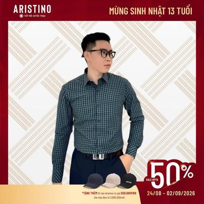 Sơ mi nam dài tay Aristino kẻ sọc xanh tinh tế thời thượng 48% polyester độ bền cao ALS24103