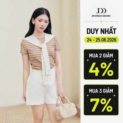 Áo Kiểu Cổ Tròn Dáng Ôm Khăn Buộc 2T42.2606. Áo Thun Kẻ Ngang Buộc Khăn Thanh Lịch, Phong Cách Hàn Quốc Năng Động By JM