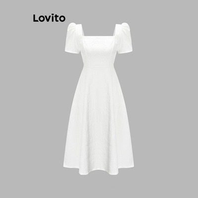 (thanh lịch) Lovito Váy mùa hè / mùa xuân Váy cổ vuông tay phồng dành cho nữ L65ED170 (trắng)