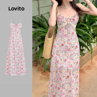 Lovito Kỳ nghỉ Mẫu váy phối ren có dây buộc dành cho mùa xuân/hè cho nữ L179AD034
