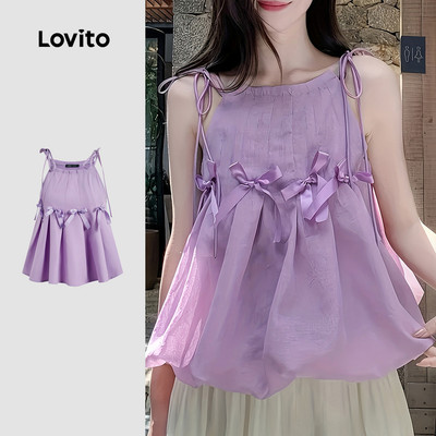 Lovito Áo phong cách thường ngày cột dây phía trước mùa xuân/hè màu tím cho nữ L171ED514