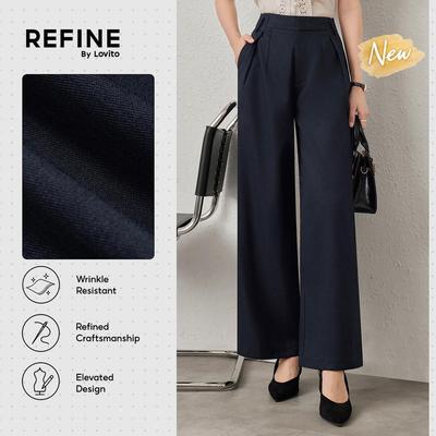 (New Arrival) (Refine by Lovito) Quần công sở chống nhăn xếp rũ có túi quần nữ xanh navy đi làm xuân hè PTR42P1D042