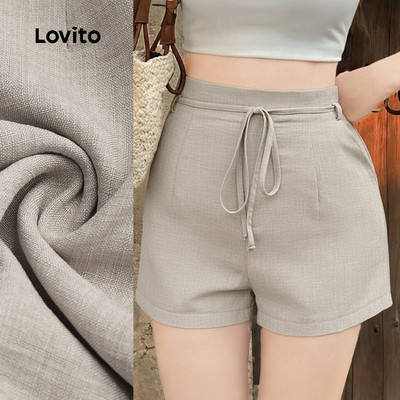 Lovito Quần Short Thường Ngày Có Thắt Lưng Và Khóa Kéo Màu Kaki Phù Hợp Mọi Mùa Cho Nữ L177ED301