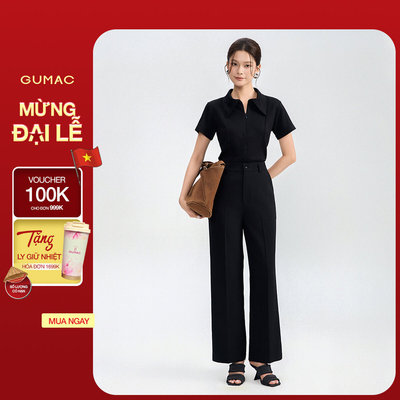 Quần Tây Nữ GUMAC Dáng Suông Đính Nút Bọc Mắt Cáo Có May Túi Xéo Hai Bên Chất Liệu Thoáng Mát QG05055 - LQG08048