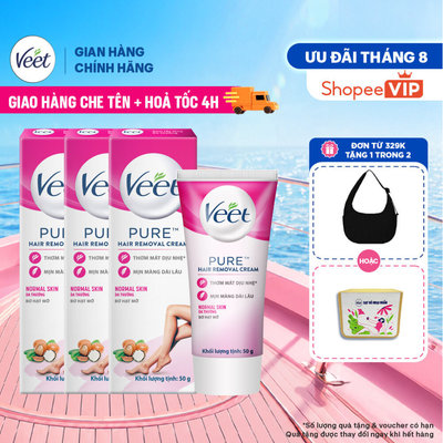 [HỎA TỐC 4H] Combo 3 Kem tẩy lông Veet Pure cho da thường 50g, công thức cải tiến