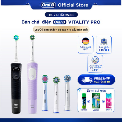 [HỎA TỐC 2H-4H] [MUA 2 TẶNG 4] Mua 2 Bàn Chải Điện Oral B Vitality Pro TẶNG 4 Đầu Bàn Chải Sạch Sâu