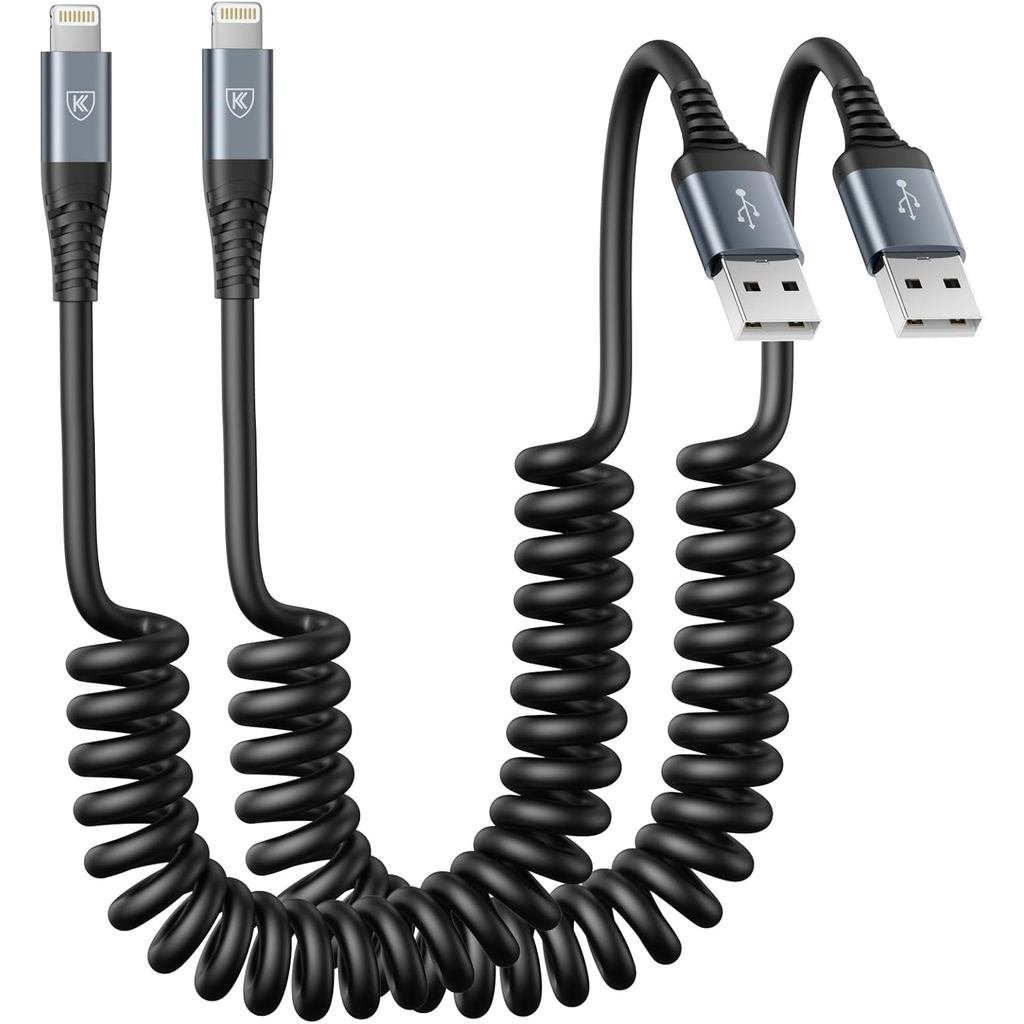 Coiled Lightning Cable, iPhone Charger Cable 3FT for Car, 2 Pack [Apple MFi Certified] 3 Feet Lightn
