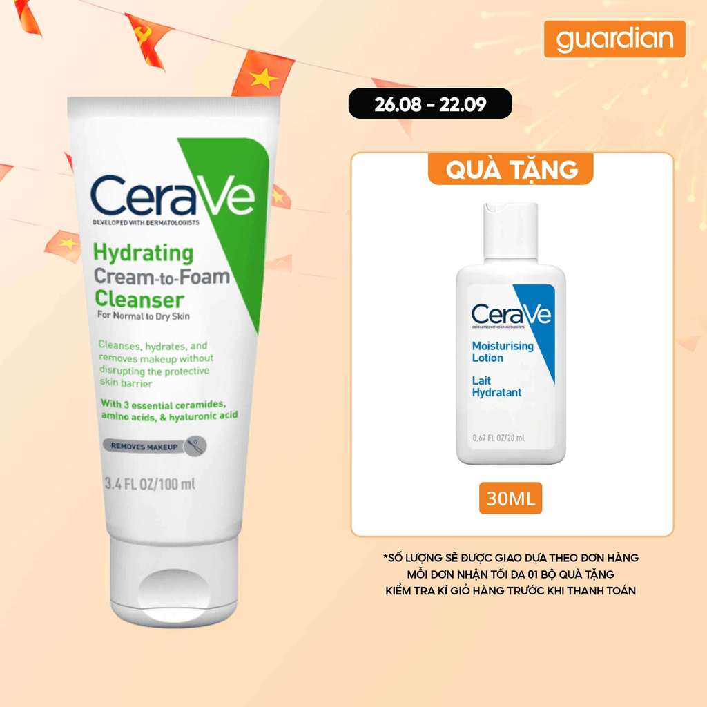 Sữa Rửa Mặt Dạng Kem Tạo Bọt CeraVe Hydrating To Foam 100Ml | Guardian Việt Nam