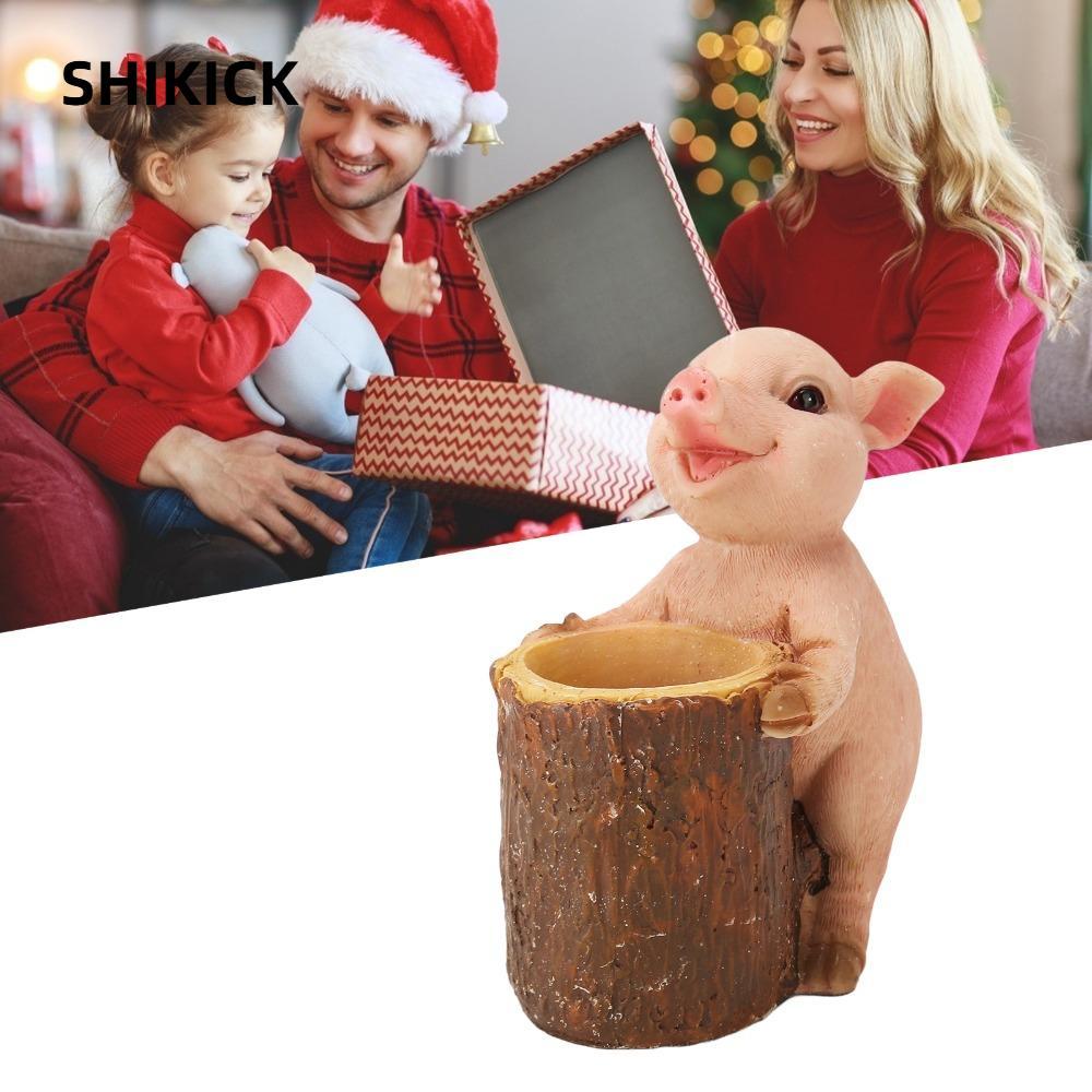 SHIKICK Nhựa Lợn Trang Trí, Tượng Lợn Nhựa Chắc Chắn, Sưu Tập Các Bức Tượng Nhỏ Gọn Hoạt Hình Bút Gi