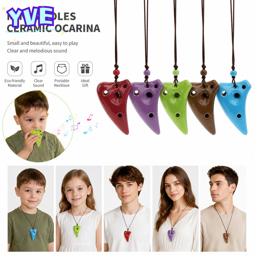 YVE Gốm Ocarina, Dây Treo Bao Gồm Mặt Dây Ocarina Có Thể Chơi Được, Quà Tặng Mini 6 Lỗ Alto C Ocarin