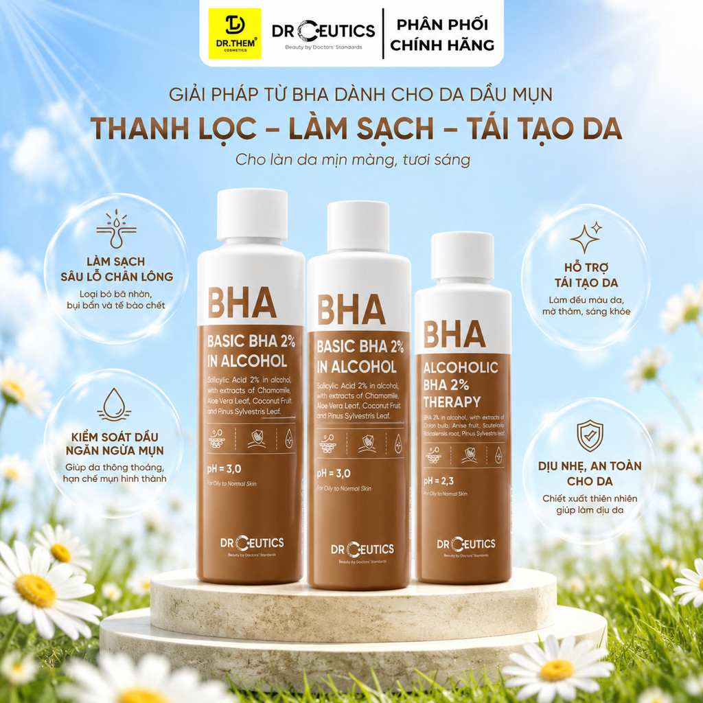 DrCeutics BHA 2% - Basic BHA 2% In Alcohol - Nền Cồn 100ml Dung Dịch Làm Sạch Và Cân Bằng Da