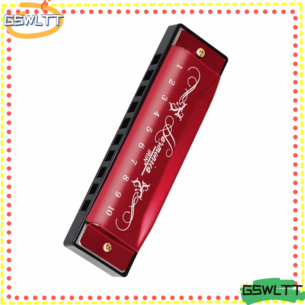 GSWLTT Harmonica 10 lỗ, Chìa khóa C 20 tông của C Harmonica, ABS màu đỏ tiêu chuẩn + Harmonica 10 lỗ