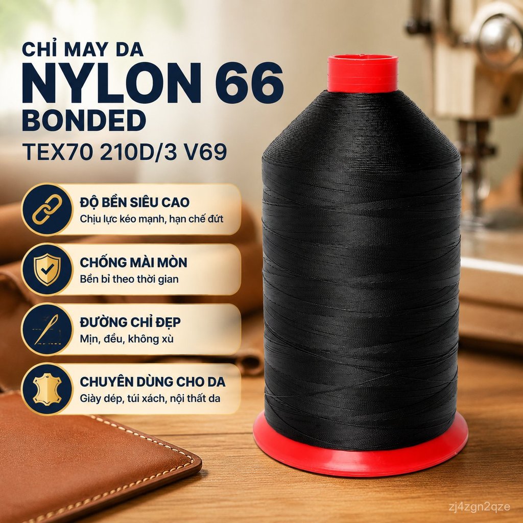 Chỉ nylon 66 TEX70 210D/3êu bền dùng may da giày công nghiệp V69