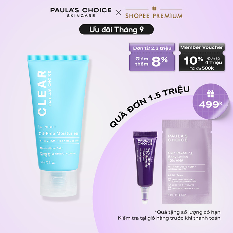 Kem dưỡng ẩm dịu nhẹ không chứa dầu dành cho da mụn Paula's Choice Clear Oil - Free Moisturizer 60ml