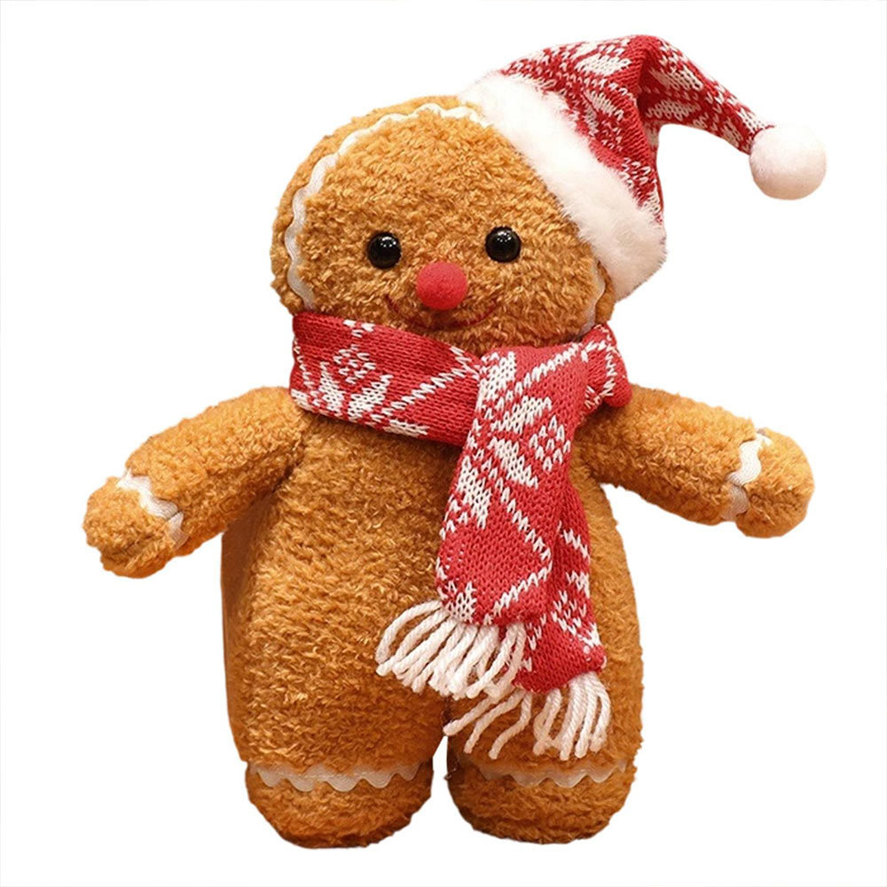 Christmas Gingerbread Man Plush Toy 35cm Soft Stuffed Gingerbread Doll with Hat Scarf Xmas Decor Gif