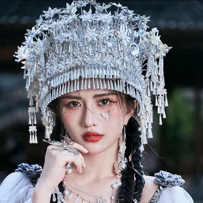 Không Đổi Màu Sắc Không Oxy Hóa Phong Cách Mới Thiểu Số Dân Tộc Mũ Miao Dân Tộc Bạc Trang Sức Mũ Mia