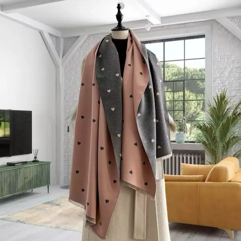 Khăn Dạ Choàng Cổ Cashmere Unisex Dày Dặn, Ấm Áp Chất Lượng, Họa Tiết Trái Tim Nhỏ - Mã LN132, Phù Hợp Dạo Phố & Du Lịch