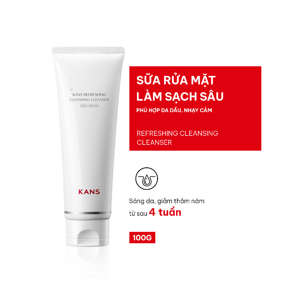 Sữa Rửa Mặt Kans Trắng Refreshing Cleansing Cleanser Làm Sạch Sâu Dịu Nhẹ Dưỡng Ẩm Làn Da 100G .