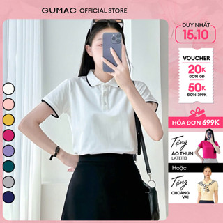 Áo thun polo nữ màu hồng - tím thời trang GUMAC có cổ đẹp thiết kế trơn cơ bản thoáng khí PLE03028