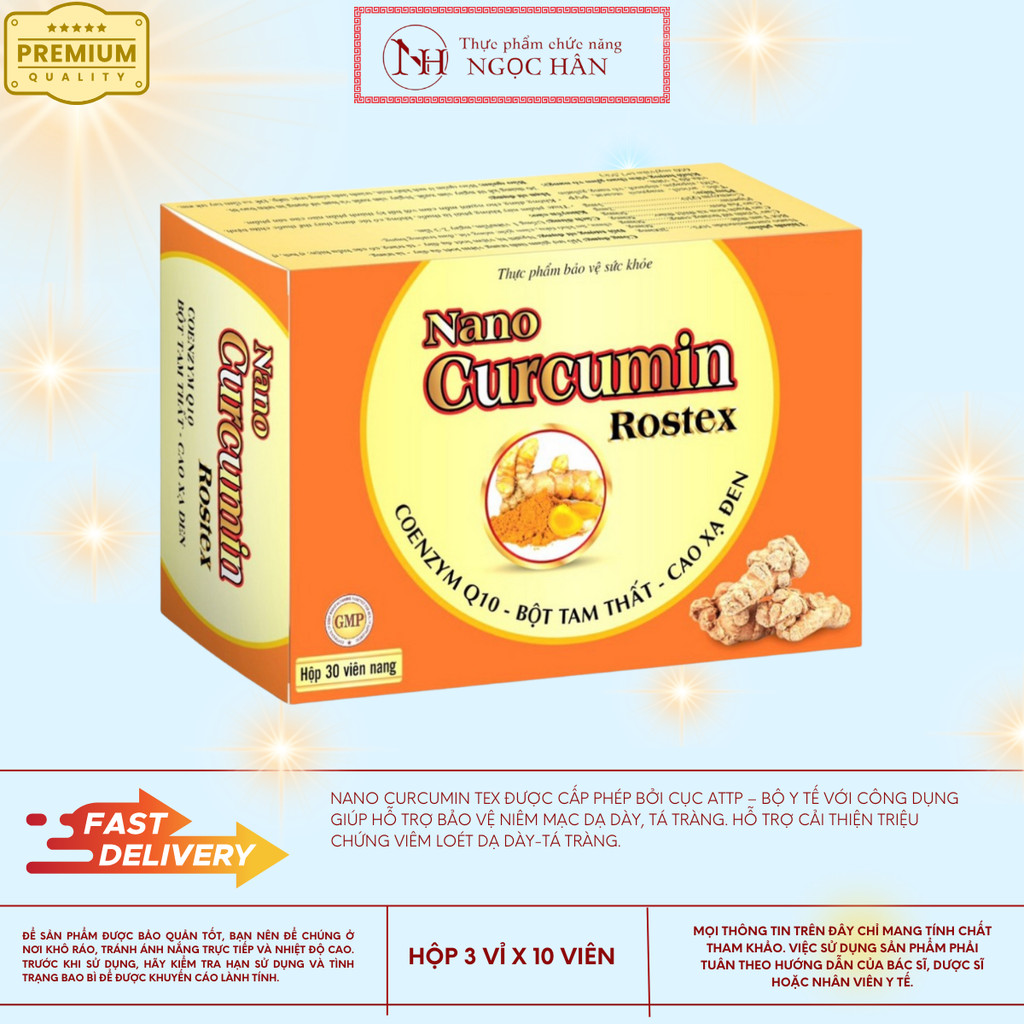 Nano Curcumin Rostex giảm viêm loét dạ dày, tá tràng - 30 viên (Nano Curcumin Rostex)